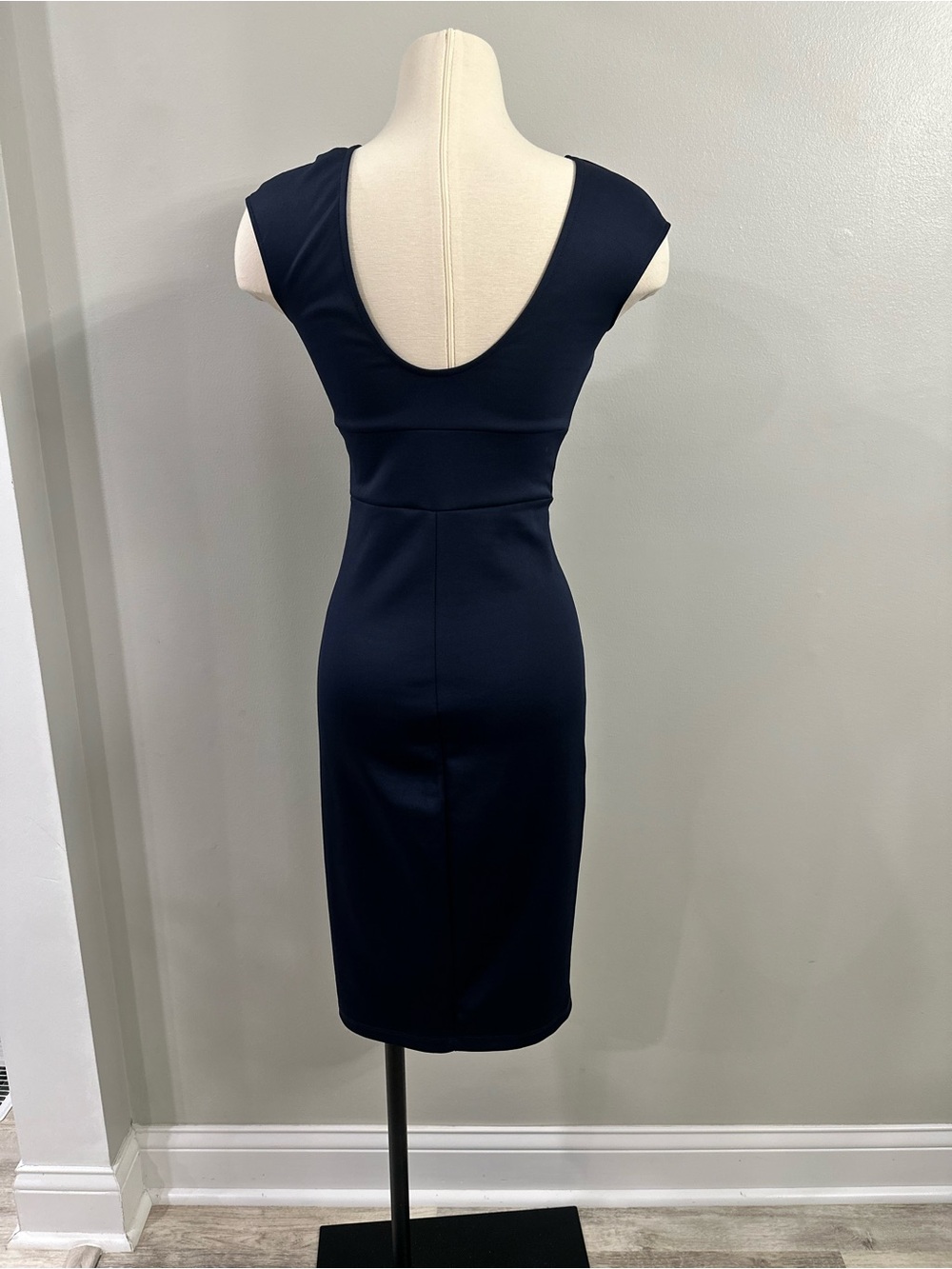 Zara Navy Midi Dress with Jeweled Neckline - Picture 3 of 6